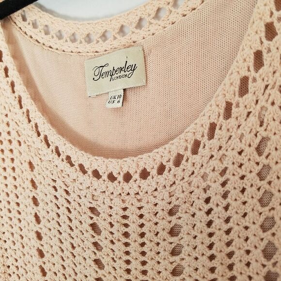 Temperley London Blush Peach Linen Cotton Blend Boho Cottagecore Crochet Dress 6 - Picture 9 of 15